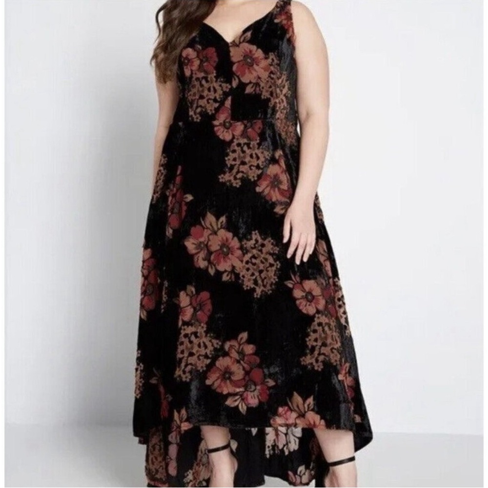 ModCloth Black Floral High-Low Dress